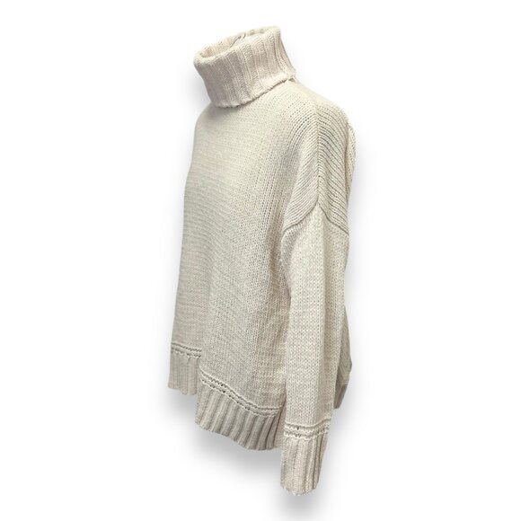 Aerie Womens Slouchy Oversized Boxy Cream Knit Turtleneck Comfy Sweater Size S - Picture 2 of 10